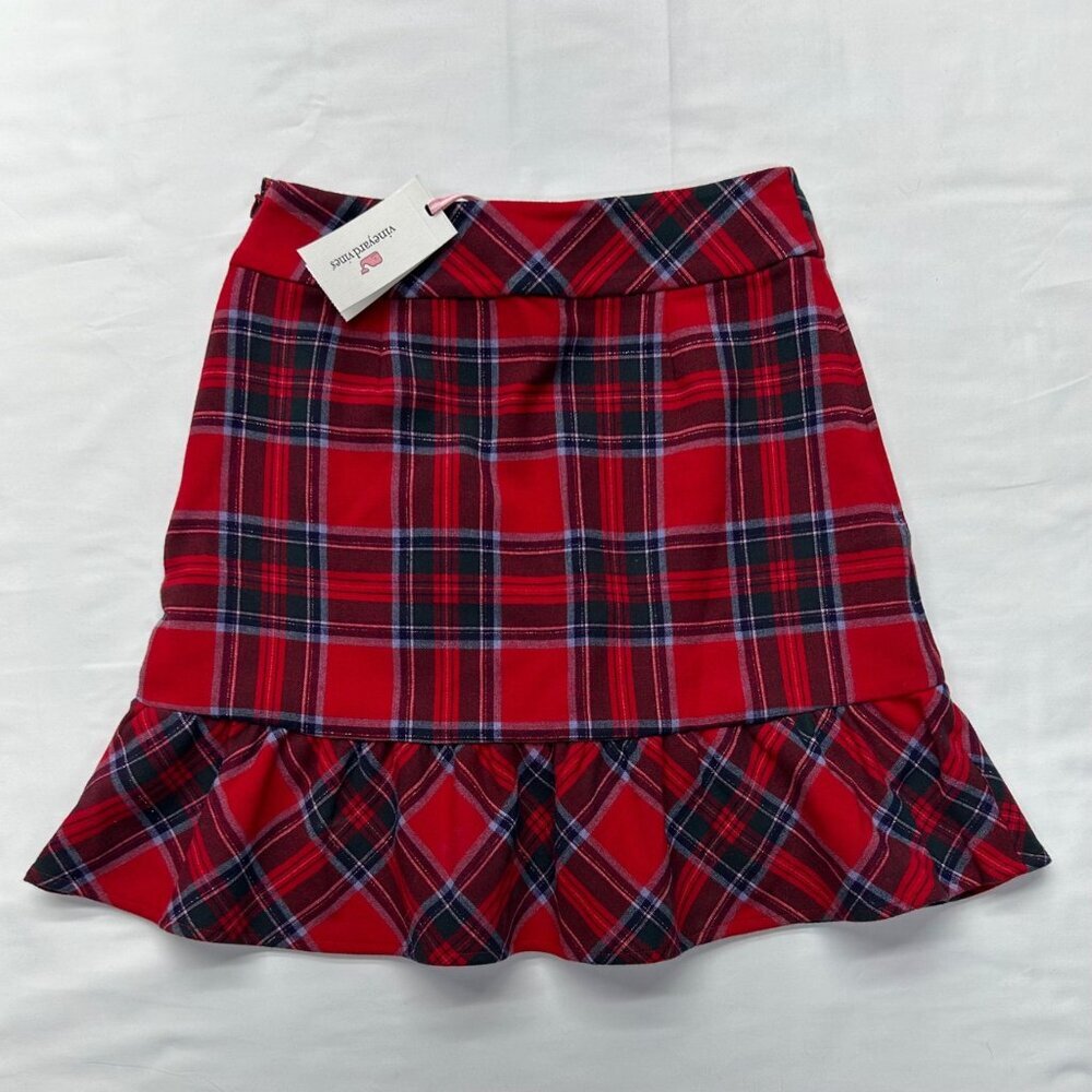 Vineyard Vines Nantucket Lurex Tartan Red Ruffle Skirt NWT Size 00 - Picture 13 of 15